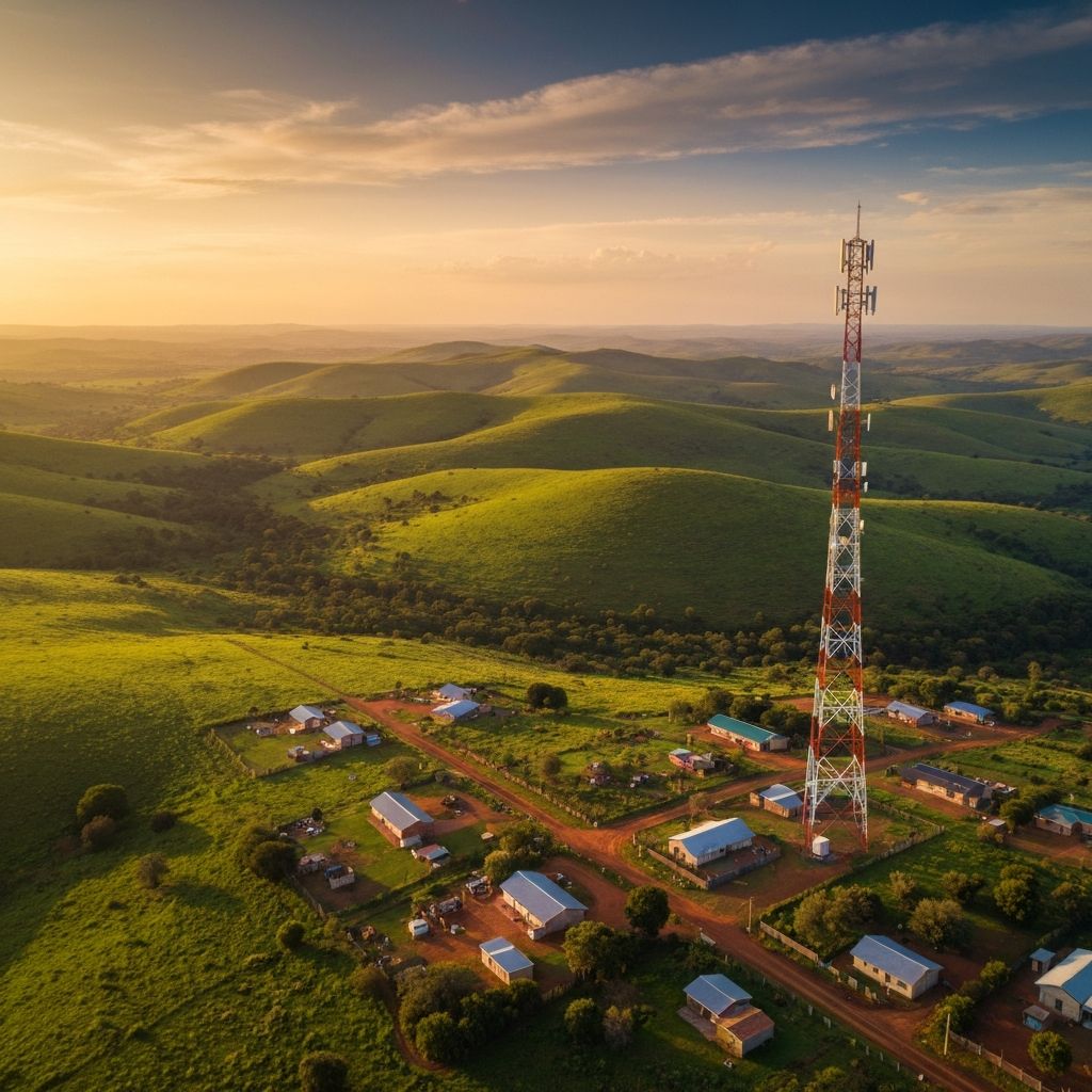 South African landscape with telecommunications tower